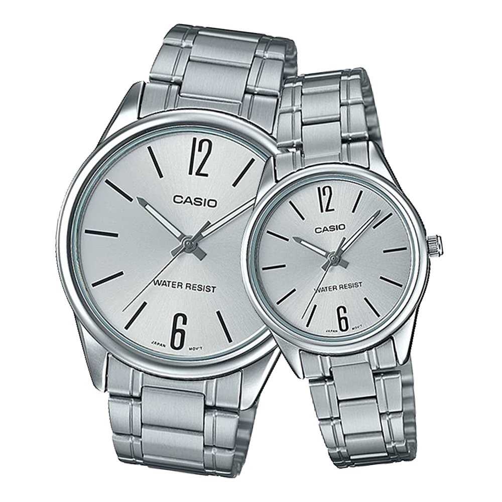 CASIO 卡西歐 指針對錶 不鏽鋼錶帶 黑 防水 MTP-V005D-7B+LTP-V005D-7B