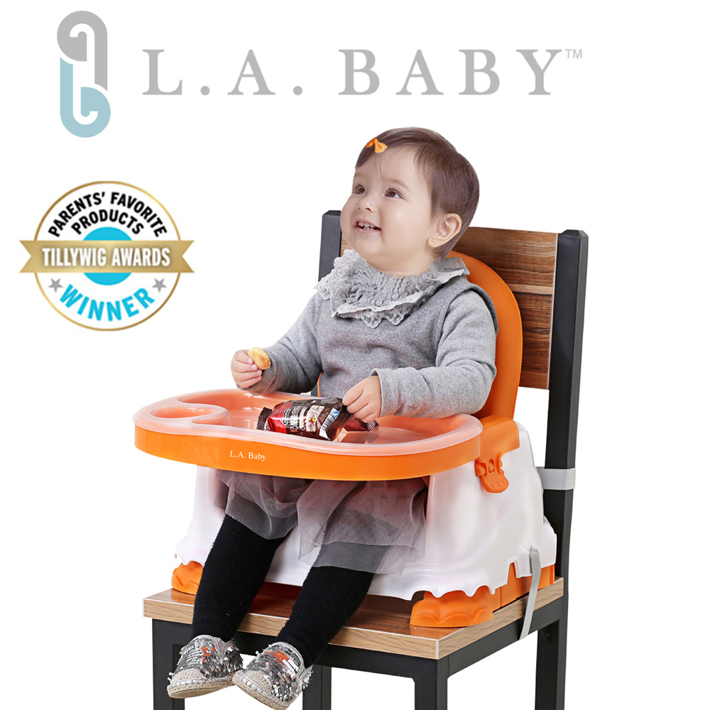 【美國 L.A. Baby】攜帶式兒童摺疊餐椅(橘/綠色)