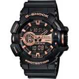 CASIO 卡西歐 G-SHOCK 金屬系雙顯手錶-玫瑰金x黑 GA-400GB-1A4