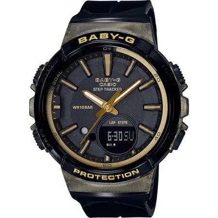 CASIO 卡西歐 Baby-G 慢跑計步顯示手錶-黑 BGS-100GS-1ADR