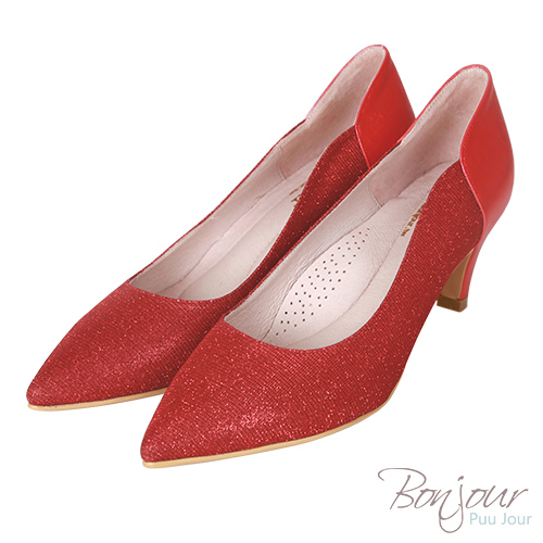 BONJOUR☆軟綿綿5cm好走氣墊尖頭高跟鞋Wedding shoes【ZB0310-5】紅