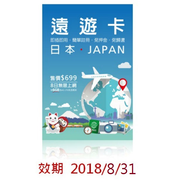 遠遊卡/日本4G上網8天(6GB) 上網卡