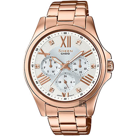 casio卡西欧 sheen 罗马晶钻日历手表-玫瑰金 she-3806pg-7audr