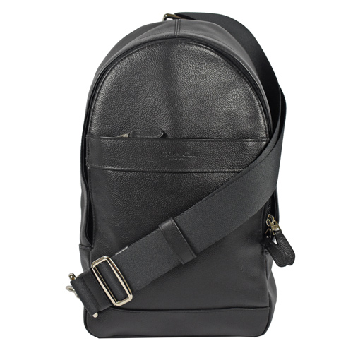 COACH 經典LOGO烙印全皮革單背後背包.黑