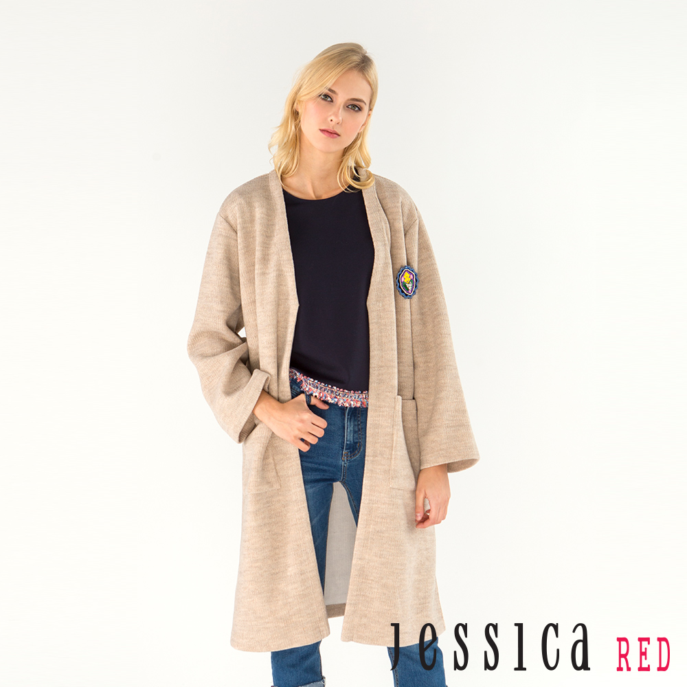 JESSICA RED - 率性立體徽章雙口袋長版外套(棕褐)