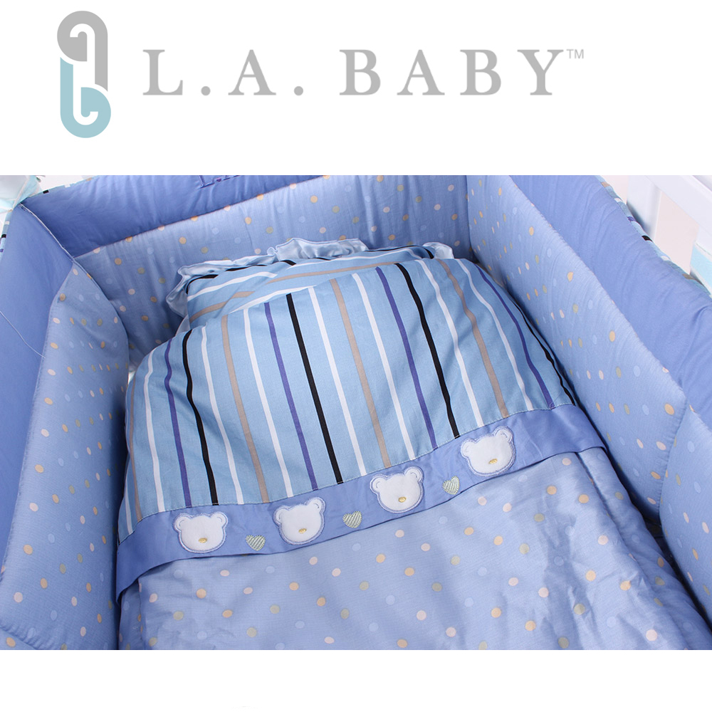 【美國 L.A. Baby】點點暖心熊純棉七件組-L( 藍色 粉色)