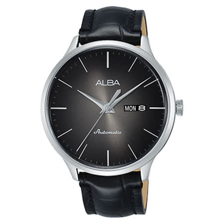 ALBA 機械男錶 皮革錶帶 漸層黑 防水100米 日期/星期顯示 AL4109X1