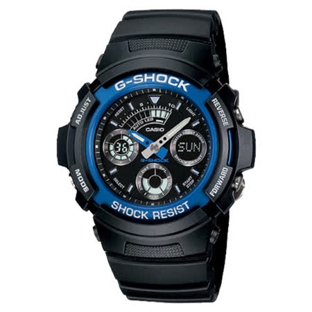 G-SHOCK 簡易裝備輕鬆上手雙顯運動流行腕錶-藍框-AW-591-2A