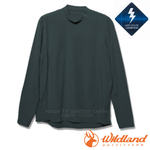 【荒野 WildLand】男款 彈性PILE保暖內衣.長袖衛生衣.休閒內著.中層衣/舒適刷毛.抗靜電.透氣速乾/92562 深灰色