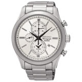 SEIKO 精工 三眼計時男錶 不鏽鋼錶帶 銀白 防水100米 日期顯示 SNAF63P1