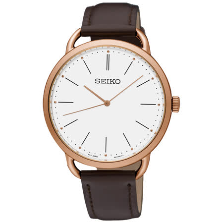 SEIKO 精工 石英男錶 皮革錶帶 銀白 防水50米