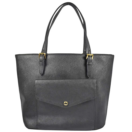 MICHAEL KORS 經典LOGO防刮皮革口袋肩背包.黑