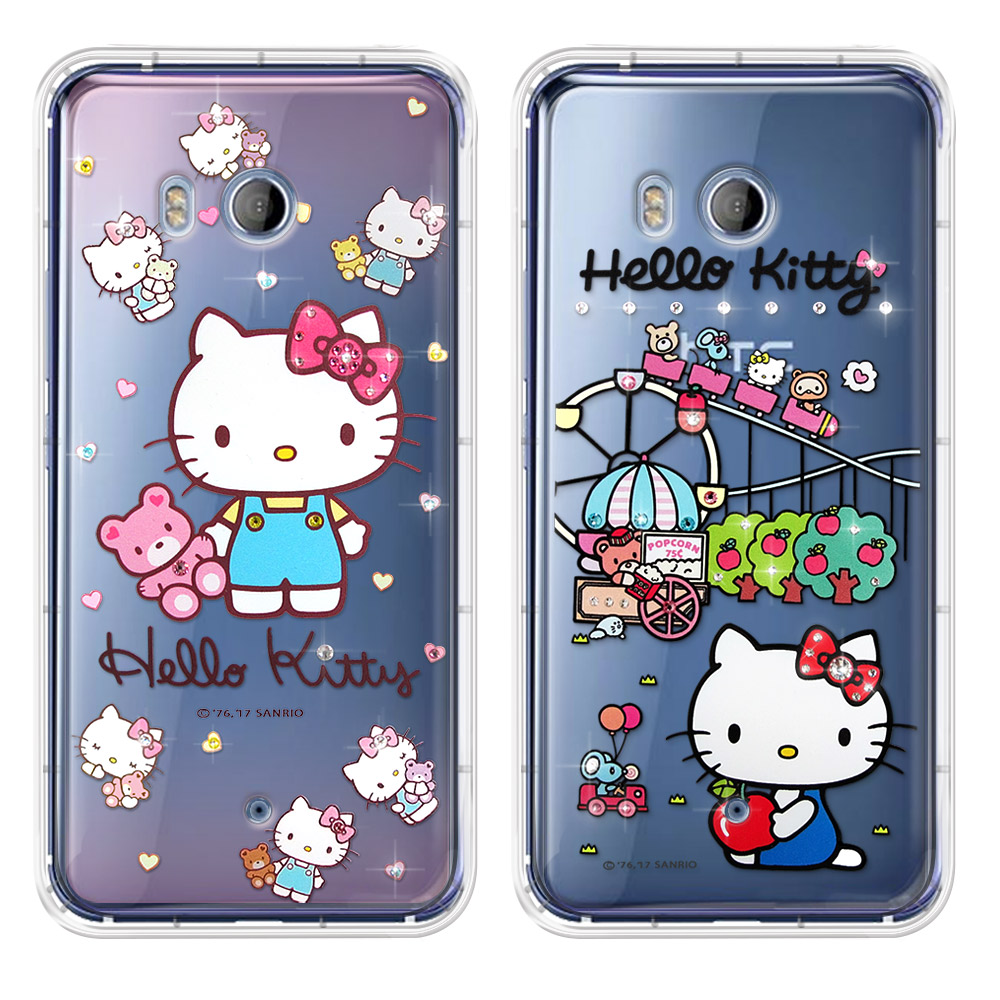 三麗鷗授權 Hello Kitty HTC U11 5.5吋 夢幻童話 彩鑽氣墊保護殼(遊樂園.愛戀小熊)