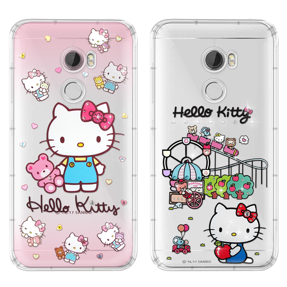 三麗鷗授權 Hello Kitty HTC One X10 5.5吋 夢幻童話 彩鑽氣墊保護殼(遊樂園.愛戀小熊)
