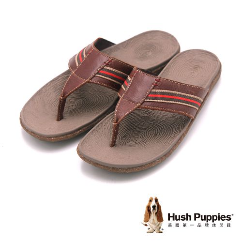 Hush Puppies 休閒時尚 平底夾腳拖鞋 男鞋-棕