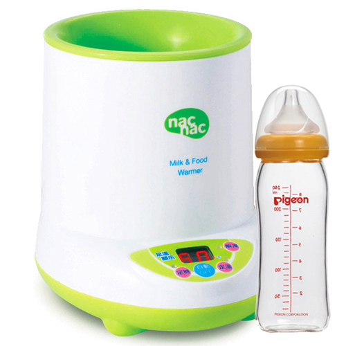 Nac Nac 微電腦多功能溫奶器+貝親PIGEON寬口母乳實感玻璃奶瓶240ml