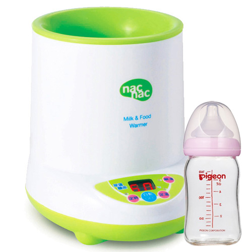 Nac Nac 微電腦多功能溫奶器+貝親PIGEON寬口母乳實感玻璃奶瓶160ml/粉