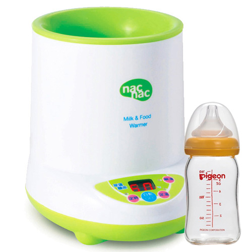 Nac Nac 微電腦多功能溫奶器+貝親PIGEON寬口母乳實感玻璃奶瓶160ml/橘