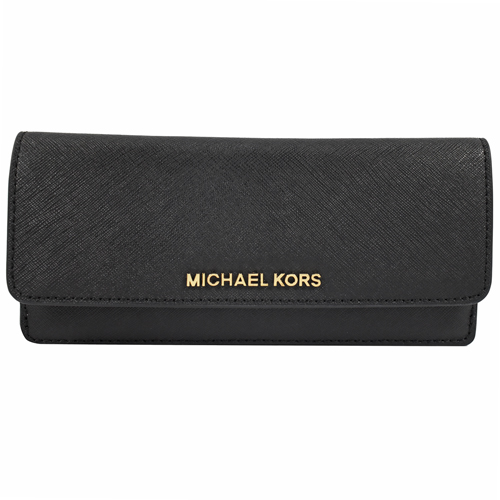 MICHAEL KORS 經典LOGO防刮皮革扣式零錢長夾.黑