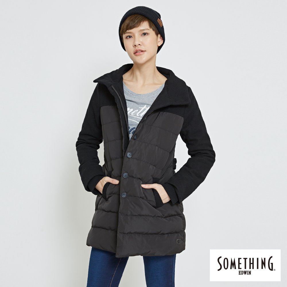 SOMETHING 優雅拼接羽絨外套-女-黑色
