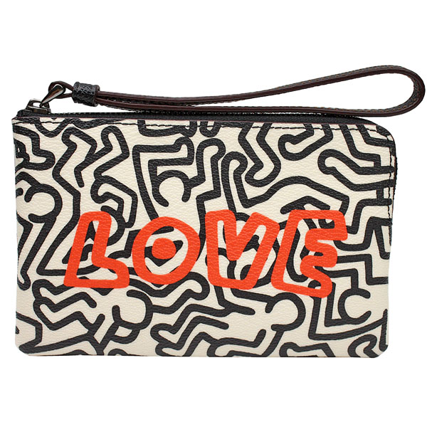 【COACH】Keith Haring聯名PVC拉鍊萬用手拿包(黑白/LOVE)