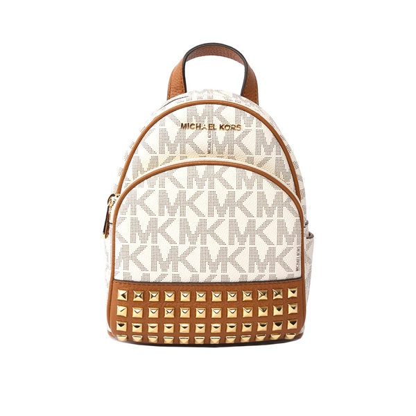 【MICHAEL KORS】PVC LOGO拼鉚釘後背包(迷你)(香草色)