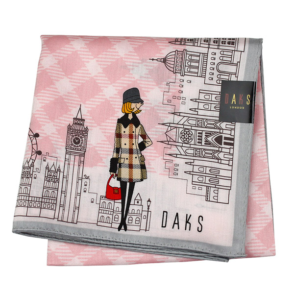 【DAKS】英倫風情 粉底斜紋大帕領巾(粉色)