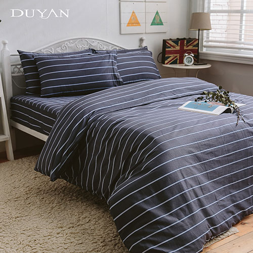 《DUYAN 竹漾》台灣製 100%頂級純棉雙人加大四件式鋪棉兩用被床包組- 藍調時光