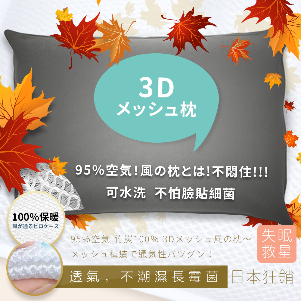 【優宅嚴選】日本熱賣專利竹炭透氣彈性支撐可水洗枕
