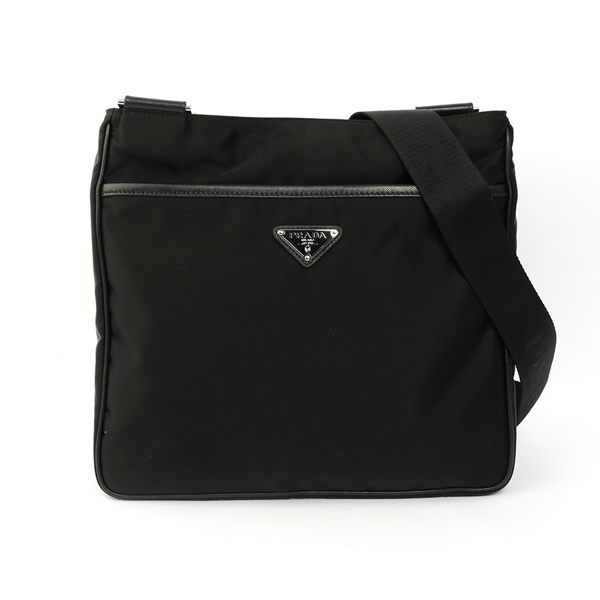 【PRADA】三角牌尼龍雙面用斜背包(黑)