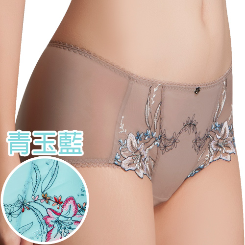【思薇爾】爵色花宴系列M-XL刺繡中低腰平口內褲(青玉藍)
