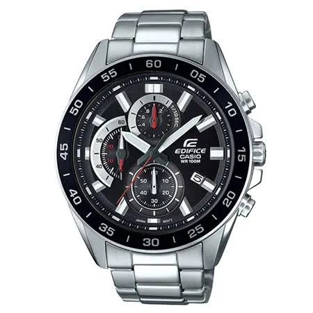 CASIO 卡西歐 EDIFICE 三眼計時賽車男錶 不鏽鋼錶帶 黑X銀EFV-550D-1A