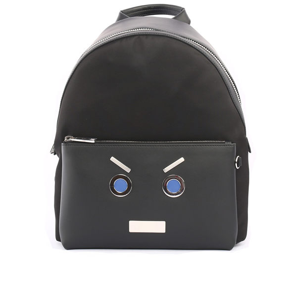 【FENDI】表情圖案皮革+尼龍bag bugs Backpack後背包_展示品(黑色)