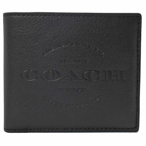 COACH 經典LOGO烙印皮革中短夾.黑