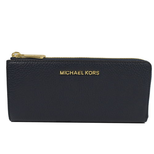 MICHAEL KORS 經典LOGO荔枝皮革L開口拉鍊長夾.深藍