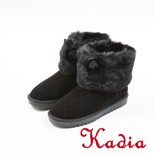 kadia．溫暖冬季-甜美可愛兔子耳多真皮雪靴(7716-93黑)