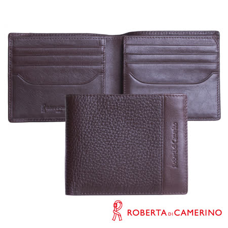【ROBERTA 諾貝達】義大利牛皮-荔枝紋設計-三層上下翻短夾-附透明窗-咖啡色