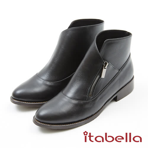 itabella.經典復古 牛皮低跟短靴(7752-70黑色)