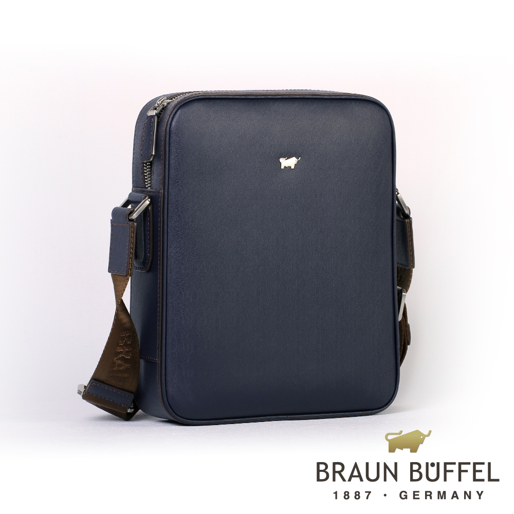 【BRAUN BUFFEL】德國小金牛-HOMME-M系列紳士斜背包(深藍)BF306-52-MAR