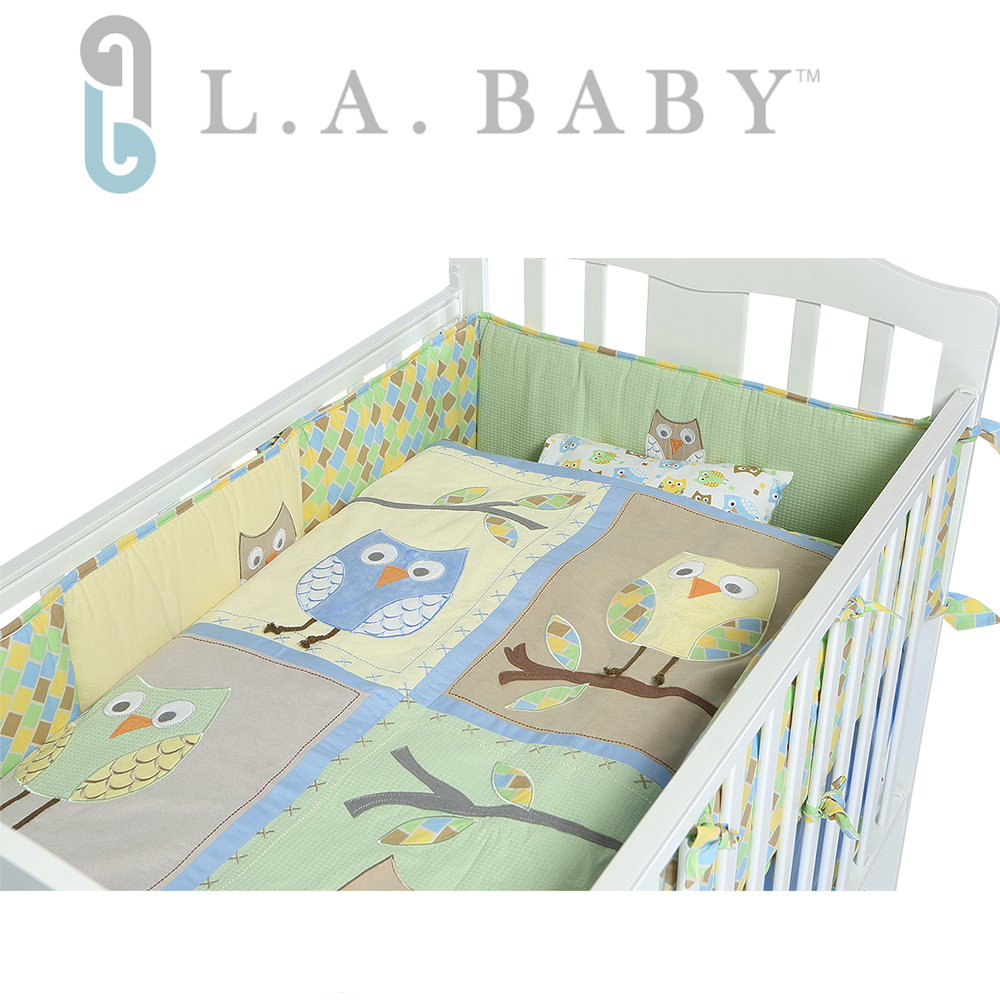 【L.A. Baby】貓頭鷹純棉八件組寢具(L)(淺綠色)
