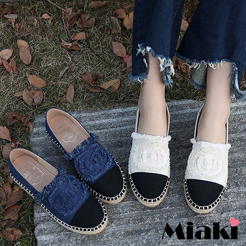 【Miaki】樂福鞋韓風拼接平底休閒包鞋 (白色 / 藍色)