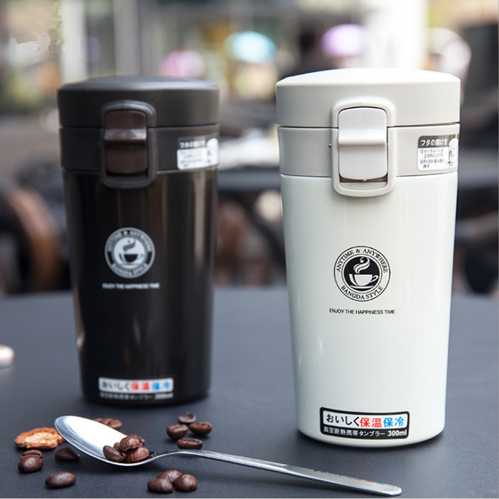 PUSH! 專業型保溫咖啡杯不銹鋼真空保溫瓶保溫杯水壺370ml E101