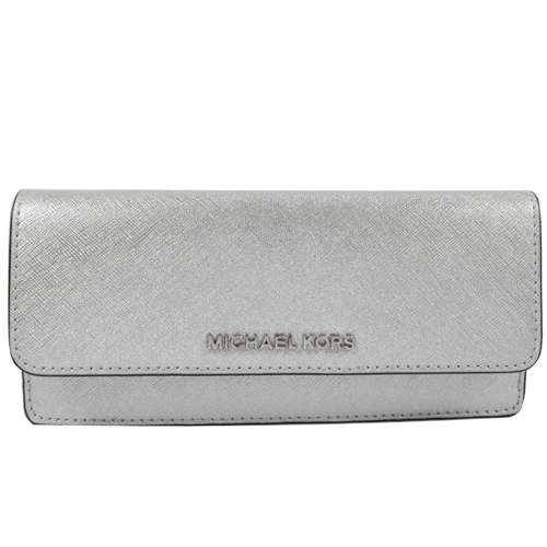 MICHAEL KORS 經典銀字LOGO防刮皮革扣式零錢長夾.銀