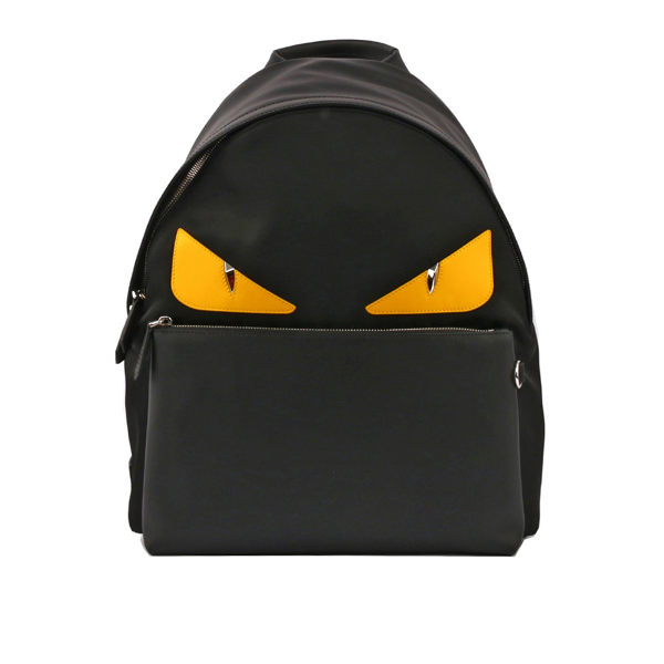 【FENDI】皮革拼尼龍黃眼睛BUGS BACKPACK(黑色)