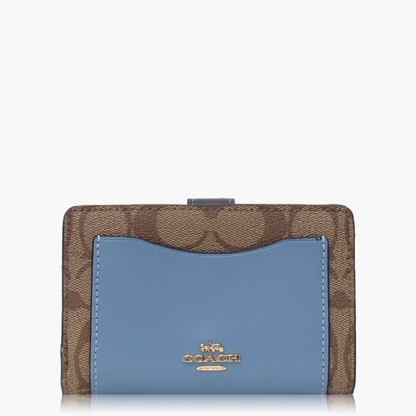 COACH 攜帶便利 PVC / 零錢收納 / 女用短夾_卡其藍