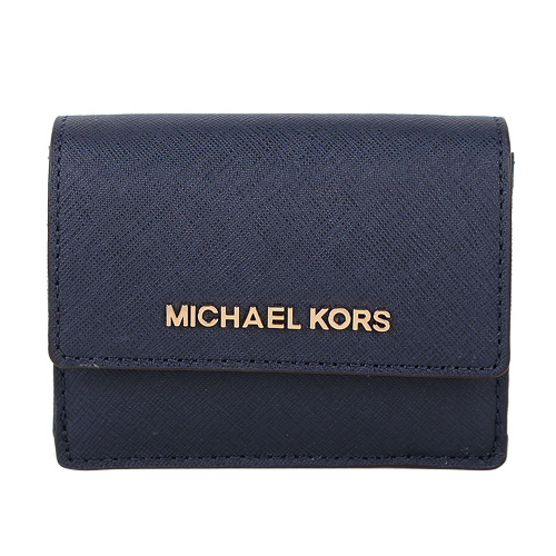 MICHAEL KORS- 防刮金logo翻釦鑰匙零錢包(海軍藍)