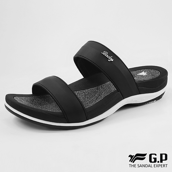 【G.P 亮蔥優雅舒適雙帶拖鞋】G8538W-黑色(SIZE:35-40 共四色)