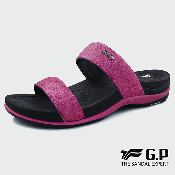 【G.P 亮蔥優雅舒適雙帶拖鞋】G8538W-黑桃色(SIZE:35-40 共四色)