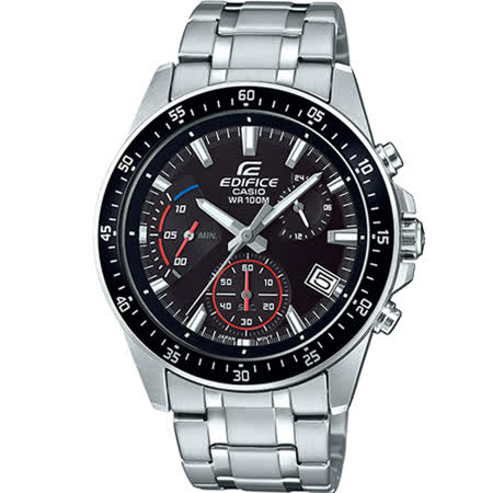 【CASIO 卡西歐】卡西歐EDIFICE大錶徑三眼計時鋼帶錶-黑藍(EFV-540D-1A2 台灣公司貨)