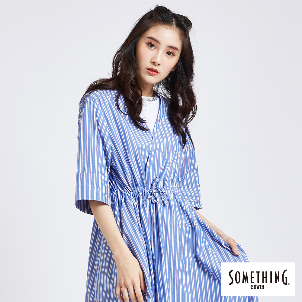 SOMETHING 渡假風開襟罩衫-女-藍色